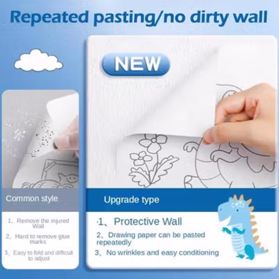 AMSZKE Kertas Mewarnai Tempel Dinding Drawing Paper Roll 300cm Dinosaurus - AM-33 - Multi-Color — gambar 4