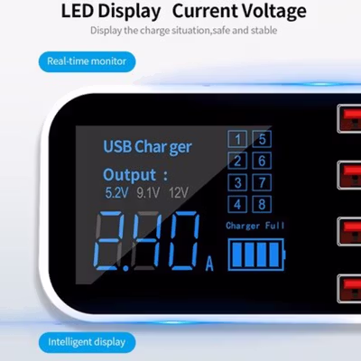 ASOMETECH Charger USB 8 Port Fast Charging PD QC 40W with LED - WLX-A9D - Black White — gambar 4