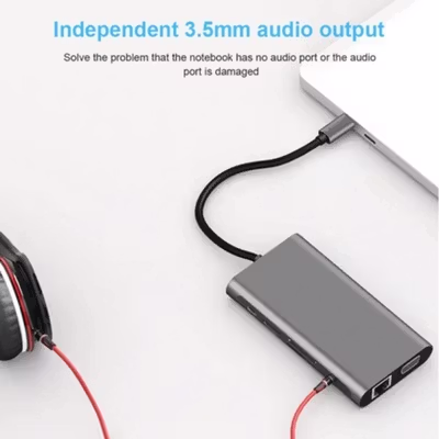 EASYIDEA USB Type C Hub 10 in 1 HDMI VGA USB 3.0 LAN RJ45 Card Reader - VD76 - Gray — gambar 4