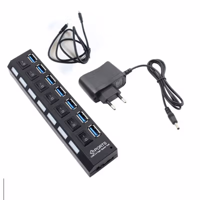 HXM USB Hub 6Port 2.0 dan 1Port 3.0 Docking Station with Power Supply - HX7 - Black — gambar 4