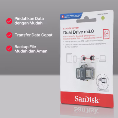 SanDisk Ultra Dual Drive Micro USB 3.0 64GB-SDDD3-64G - Black — gambar 4