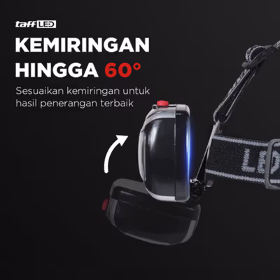 TaffLED Senter Kepala LED COB Headlamp Waterproof 3 Mode 400 Lumens - CH-2016 - Black — gambar 4