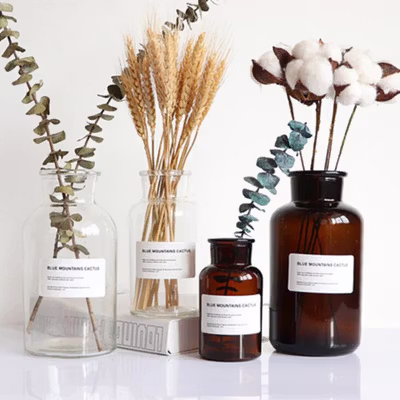 TaffHOME Vas Bunga Botol Kaca Aesthetic Bottle Vase Flower Pot 500ml - EN549 - Brown — gambar 4