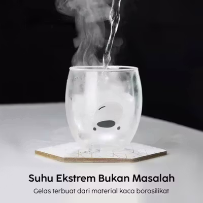 SIBAOLU Gelas Kaca Aesthetic Tahan Panas Double Wall Bear Glass 270ml - C8784 - Transparent — gambar 4
