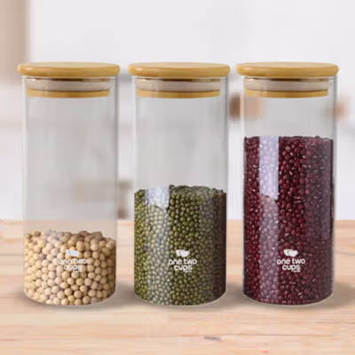 One Two Cups Toples Kaca Penyimpanan Makanan Kedap Udara Glass Jar 410ml - GH1270 - Transparent — gambar 4