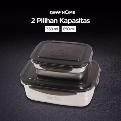 TaffHOME Kotak Makan Anti Tumpah Lunch Box Stainless Steel 304 850ml - KT273 - Black — gambar 4