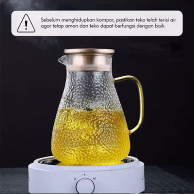 BORREY Teko Pitcher Kaca Tahan Panas Api Water Jug Borosilicate 1.8L - BR-271 - Transparent — gambar 4