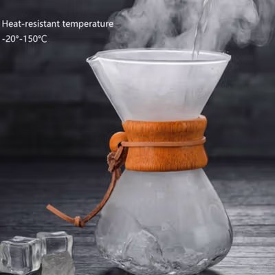 One Two Cups Coffee Server Chemex Drip Pour Over Borosilicate Glass 400ml - SE110 - No Color — gambar 4