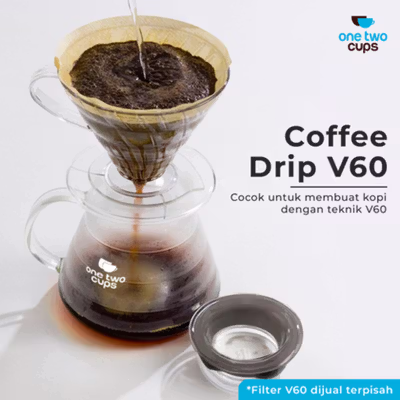 One Two Cups Coffee Server V60 Drip Pour Over Borosilicate Glass 360ml - SE101 - No Color — gambar 4