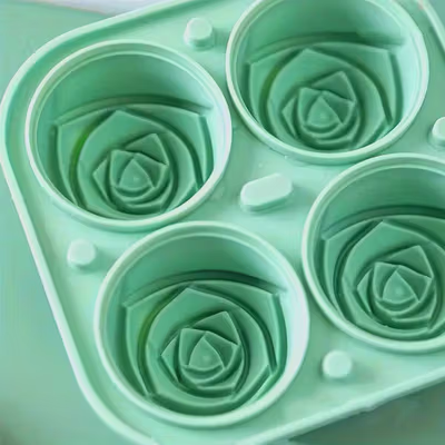 KoMall Cetakan Es Batu Silikon Mawar 4 Grid Ice Cube Mold - K400 - Green — gambar 4