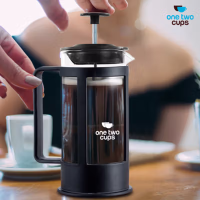 One Two Cups French Press Coffee Maker Pot Plunger Borosilicate Glass 350ml - FN35 - Black — gambar 4