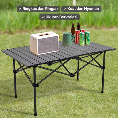 TaffSPORT Meja Lipat Outdoor Piknik Camping Portable Table with Bag 95x55x50cm - AF59 - Black — gambar 4