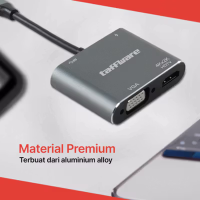 Taffware Video Adaptor 4 in 1 USB Type C to HDTV VGA PD Charging 4K - D87 - Gray — gambar 4