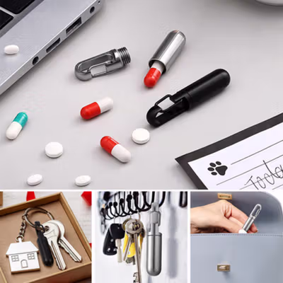 CAMISUENO Tempat Obat Pil Kapsul Carabiner Stainless Steel Waterproof 73mm - CM1 - Silver — gambar 4