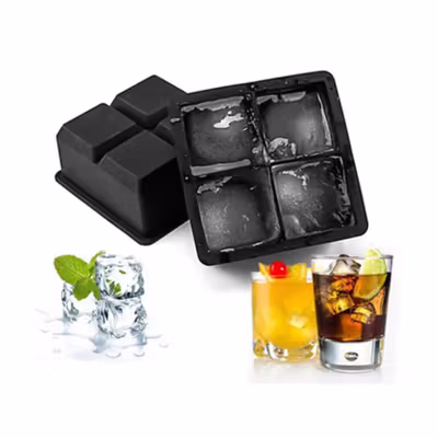 SSGP Cetakan Es Batu Silikon Kotak 4 Grid Ice Cube Tray - SSGP4 - Black — gambar 4