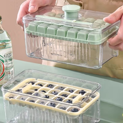 Anuoxin Cetakan Es Batu Jelly Kotak 28 Grid Quick Press with Shovel - F28 - Green — gambar 4
