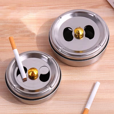 PEIXING Asbak Rokok Portable Rotation Enclosed Stainless Steel 1 PCS - JL032 - Silver — gambar 4