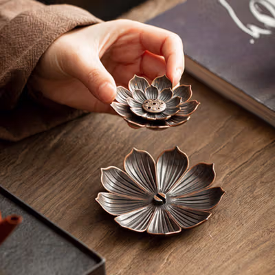 TaffHOME Tempat Dupa Three Layer Lotus Incense Holder Zinc Alloy - YJ-T1 - Golden — gambar 4