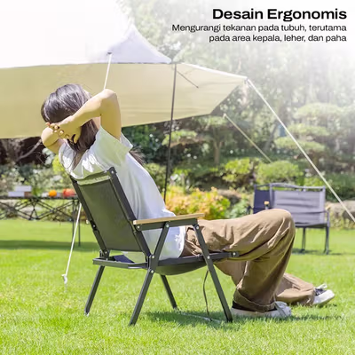 TaffSPORT Kursi Lipat Outdoor Camping Portable Oxford Folding Chair XL - YH6 - Black — gambar 4