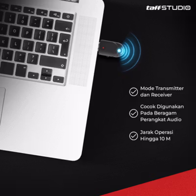 TaffSTUDIO 2 in 1 USB Audio Bluetooth 5.0 Transmitter & Receiver - KN330 - Black — gambar 4