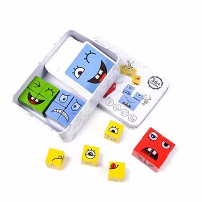 Yijia Mainan Puzzle Kubus Kayu Face Changing Funny Building Blocks - MMM-1055 - Multi-Color — gambar 4