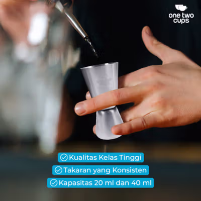 One Two Cups Gelas Ukur Bartender Double Jigger Measuring Cup 20ml and 40ml - KM2 - Silver — gambar 4
