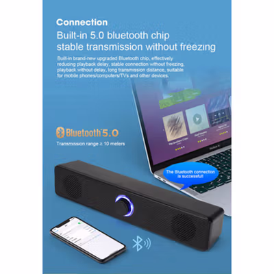 YSD Speaker Desktop Bluetooth USB Smart EQ AUX 2.0 Channel Lossless 6W - E-3511 - Black — gambar 4