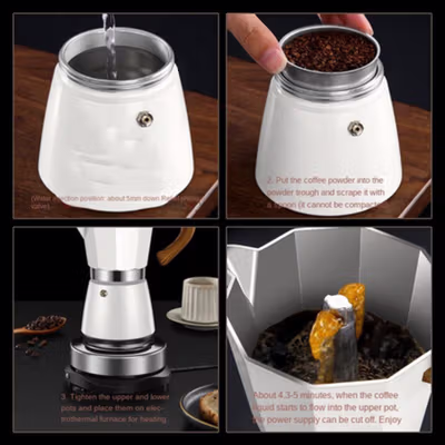 One Two Cups Moka Pot Espresso Coffee Maker 3 Cup 150ml with Heater - WY-03E - Beige — gambar 4
