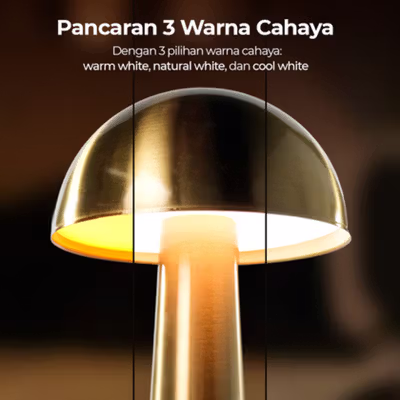 TaffLED Lampu Meja Hias LED Nordic Mushroom Lamp 3 Color 1200mAh - CF-12 - Golden — gambar 4