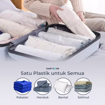 TaffPACK Kantong Plastik Vakum Pakaian Vacuum Bag 39.5x60cm 1 PCS - VB-70 - Transparent — gambar 4