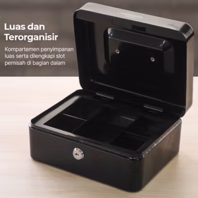 TaffGUARD Brankas Kotak Uang Dokumen Cashbox Key Lock 20x16x9cm - 200A - Black — gambar 4