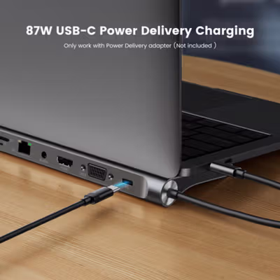 Docktion USB Hub Type C Adaptor 11in1 HDMI 4K AUX Card Reader - BYL-2003 - Gray Silver — gambar 4
