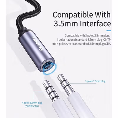 ESSAGER Kabel Audio Braided Type C Male to 3.5mm Jack Female 10.5CM - ES-YP15 - Gray — gambar 4
