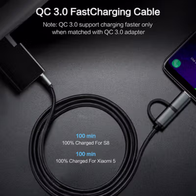 FLOVEME Kabel Charger 2in1 Fast Charging Micro USB Type C 14W 1.2M - B00626 - Gray — gambar 4