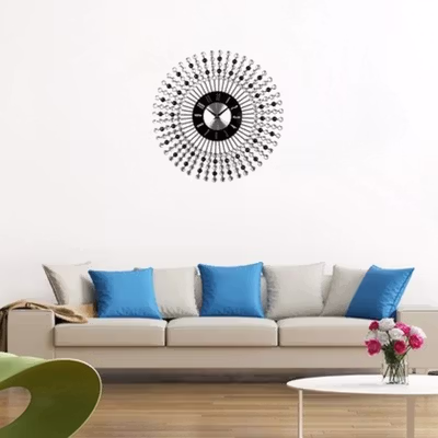 TOACT Jam Dinding Bulat Quartz Clock 3D Model Luxury Diamond 43cm - H18 - Silver — gambar 4
