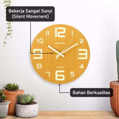 TaffHOME Jam Dinding Bulat Quartz Luminous Glow in The Dark 30cm - LM30 - Brown — gambar 4