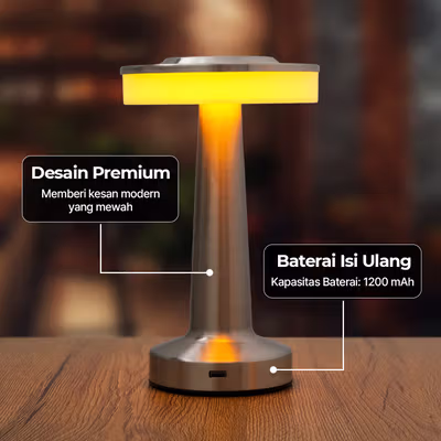 TaffLED Lampu Meja Hias Touch LED USB Rechargeable Tri Color 1W - BRF5 - Silver — gambar 4