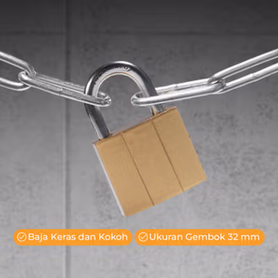 QOD YONGLI QASEM Gembok Rumah Anti Maling Padlock Hardened Steel 32mm - IDP - Golden — gambar 4