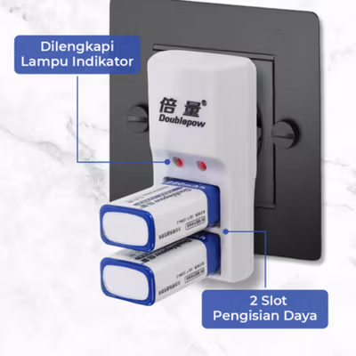 Doublepow Charger Baterai Rechargeable 2 Slot 9V with 9V 2 PCS - DP-B09 - White — gambar 4