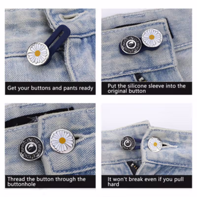 DREAMF Kancing Jeans Button Extender Metal Elastic 5 PCS Daisy - D17 - Silver — gambar 4