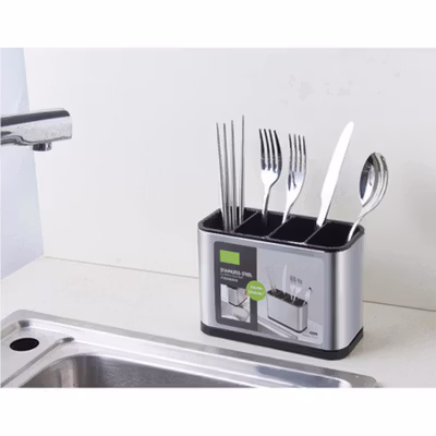 Gulegula Tempat Sendok Garpu Stainless Steel Cutlery Holder 4 Slot - BY-889 - Silver — gambar 4
