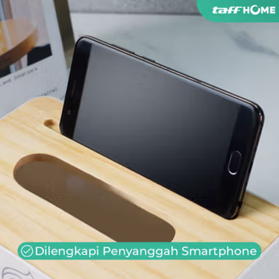 TaffHOME Kotak Tisu Kayu Smartphone Holder and Tissue Box - ZJ005 - White — gambar 4