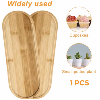FINDOHOPE Alas Tatakan Pot Tanaman Gelas Dekorasi Bamboo Tray Circle Long Oval - OE0094 - Wooden — gambar 4