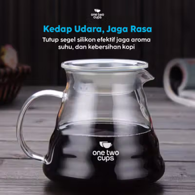One Two Cups Coffee Server V60 Drip Pour Over Borosilicate Glass 600ml - SE101 - No Color — gambar 4