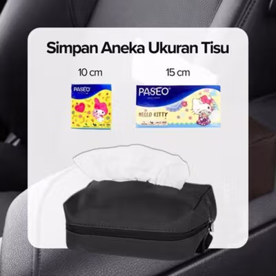 BIHAOSI Tempat Tisu Mobil Gantung Kulit Sun Visor Tissue Box Organizer - 3050 - Black — gambar 4