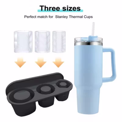 GEUTRI Cetakan Es Batu Silikon Cylinder 3 Grid Ice Cube Mold Stanley - GTR3 - Black — gambar 4