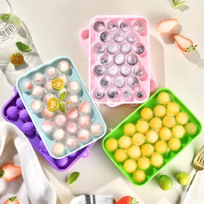 HELOTIC Cetakan Es Batu Silikon Bulat 25 Grid Ice Cube Mold BPA Free - HX1 - Blue — gambar 4