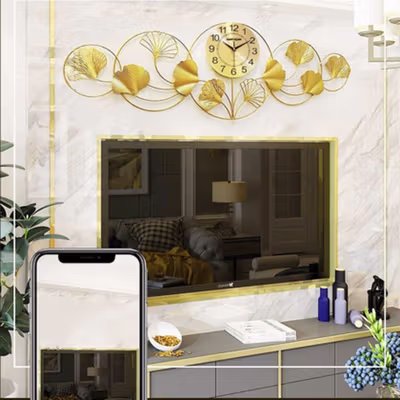 TaffHOME Jam Dinding Ginkgo Biloba Quartz Elegan Silent Movement 120cm - LZ-43 - Golden — gambar 4
