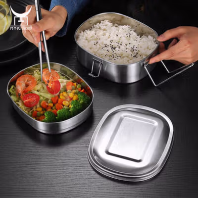 TaffHOME Kotak Makan Lunch Box Stainless Steel Double Layer 950ml - TR-95 - Silver — gambar 4