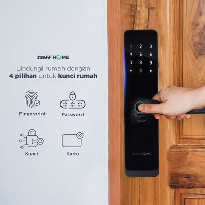 TaffHOME Smart Door Lock Fingerprint Password Card RFID Alarm - H1-XG - Black — gambar 4